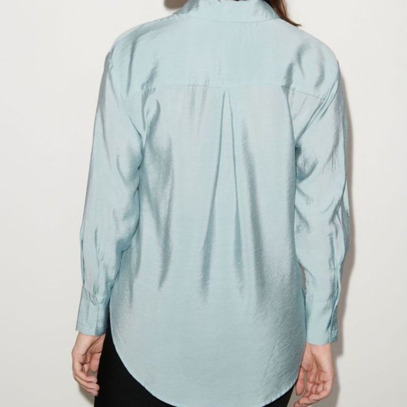 NWT Dynamite Frida Oversized Airflow Shirt (Slate Green - Size Small) - Picture 2 of 4